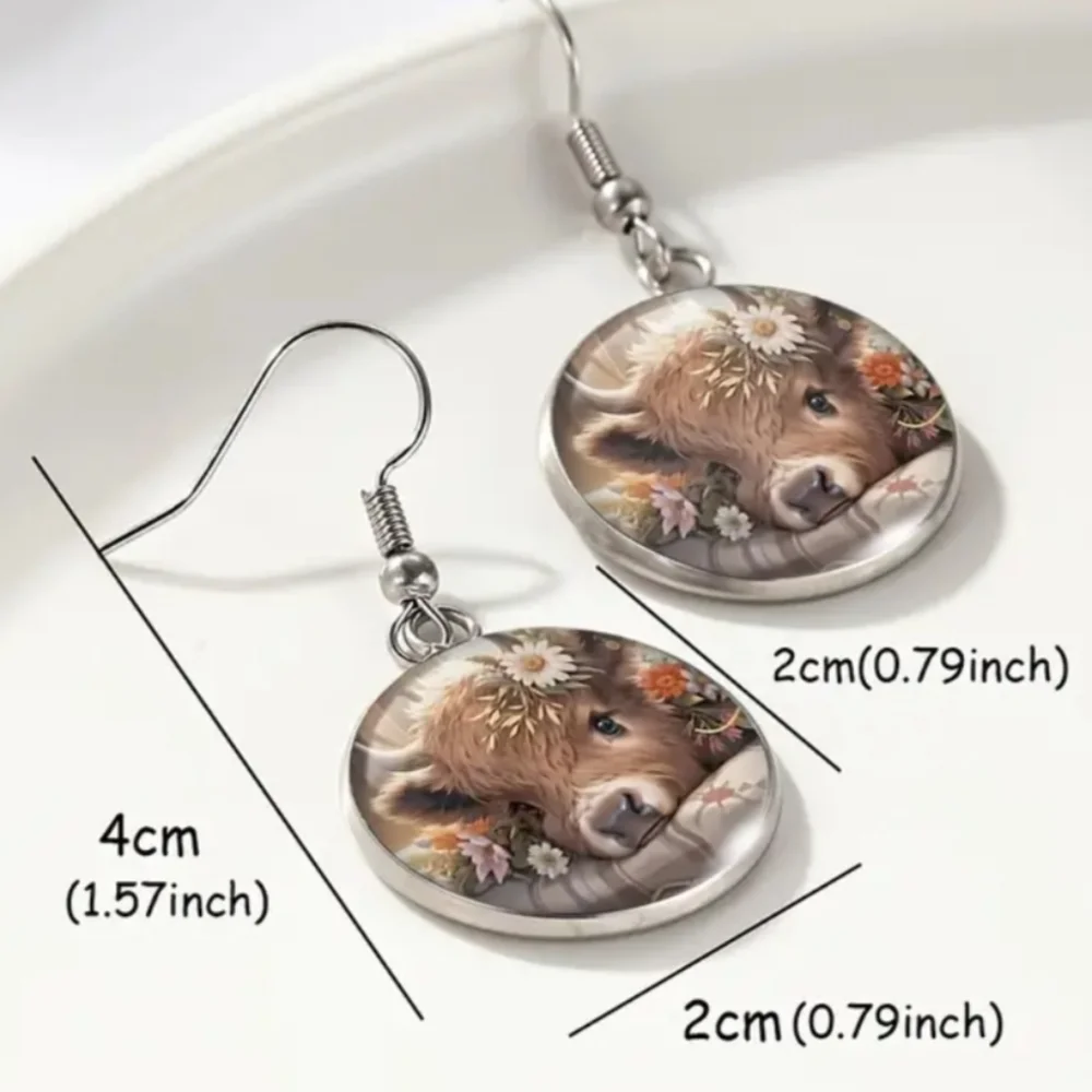 New Animal‎ Print Gift Cute Cow Preppy Farmhouse Earrings Floral Easter (#089)